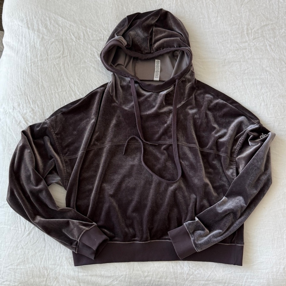 Women’s Alo Velvet Hoodie Sweater -Purple / Grey